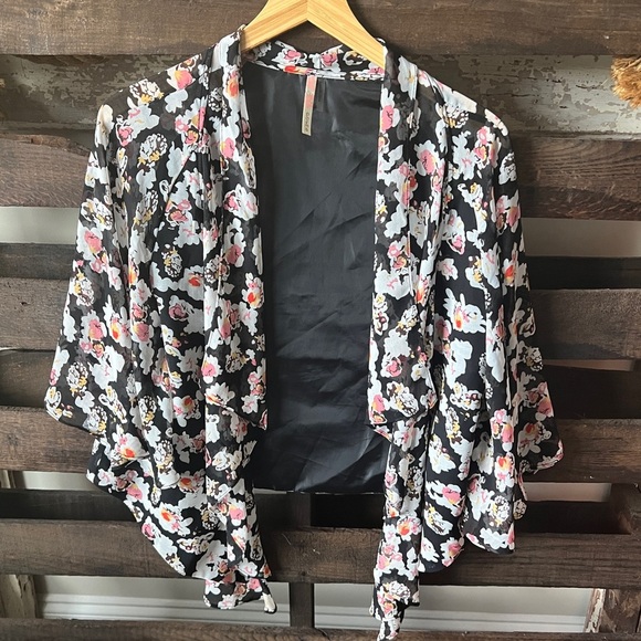 POEMA Open-Front Cardigan in Black/Floral Print LG - Picture 9 of 11